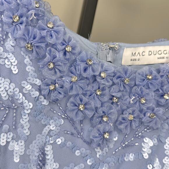 NWT MAC DUGGAL 93595 Periwinkle Floral Sequin Embellished High Neck Dress Womens - Picture 5 of 13